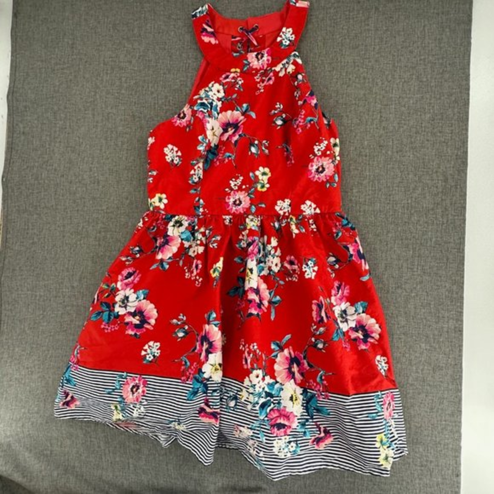 Trixxi Clothing Company Dress Girls XL Fit & Flare Floral Red Blue Pink Crisscro